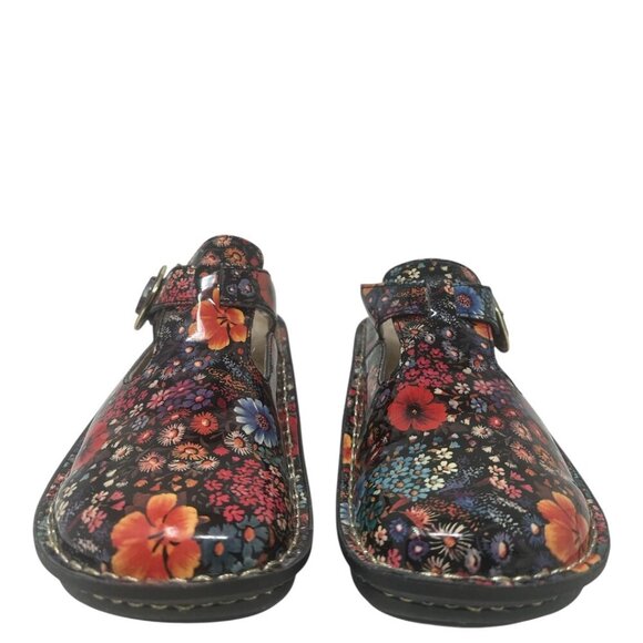 Alegria Donna Midnight Garden Patent Leather Floral Platform Slip On Clogs 7 - Picture 3 of 13